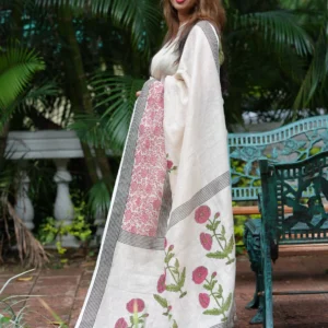 Pure Linen Saree Handwoven and Handprinted